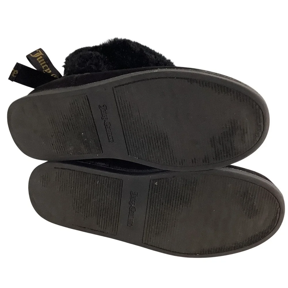 Juicy Couture Womens Black Faux Suede Fur Trim Bow Winter Boots Size 9